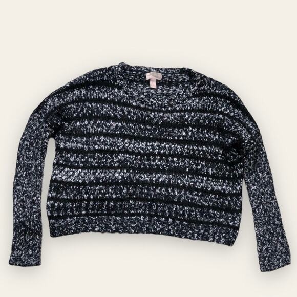 Forever 21 gray, black, white striped marled cropped sweater - Picture 1 of 7